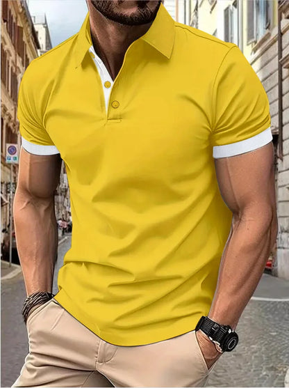 Men'S Short Sleeve Color Matching Fashion with Men'S Lapel Short Sleeve