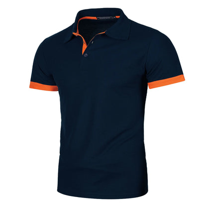 Men'S Short Sleeve Color Matching Fashion with Men'S Lapel Short Sleeve