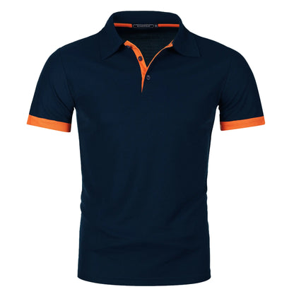 Men'S Short Sleeve Color Matching Fashion with Men'S Lapel Short Sleeve