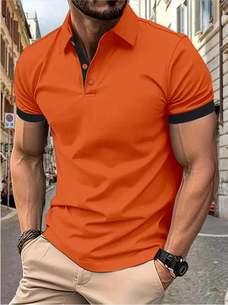 Men'S Short Sleeve Color Matching Fashion with Men'S Lapel Short Sleeve