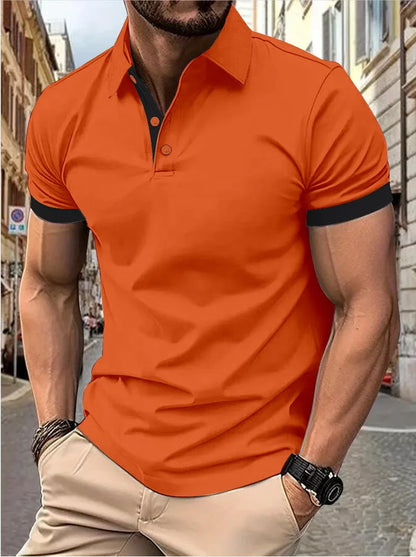Men'S Short Sleeve Color Matching Fashion with Men'S Lapel Short Sleeve