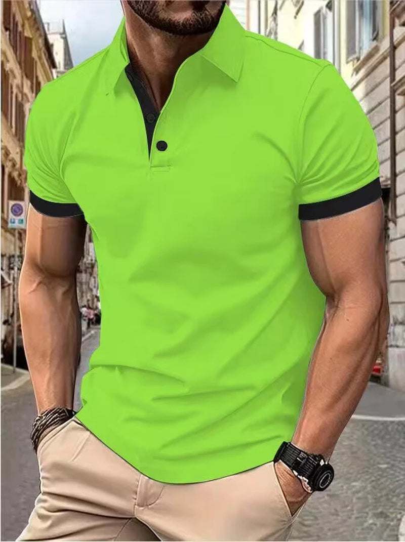 Men'S Short Sleeve Color Matching Fashion with Men'S Lapel Short Sleeve