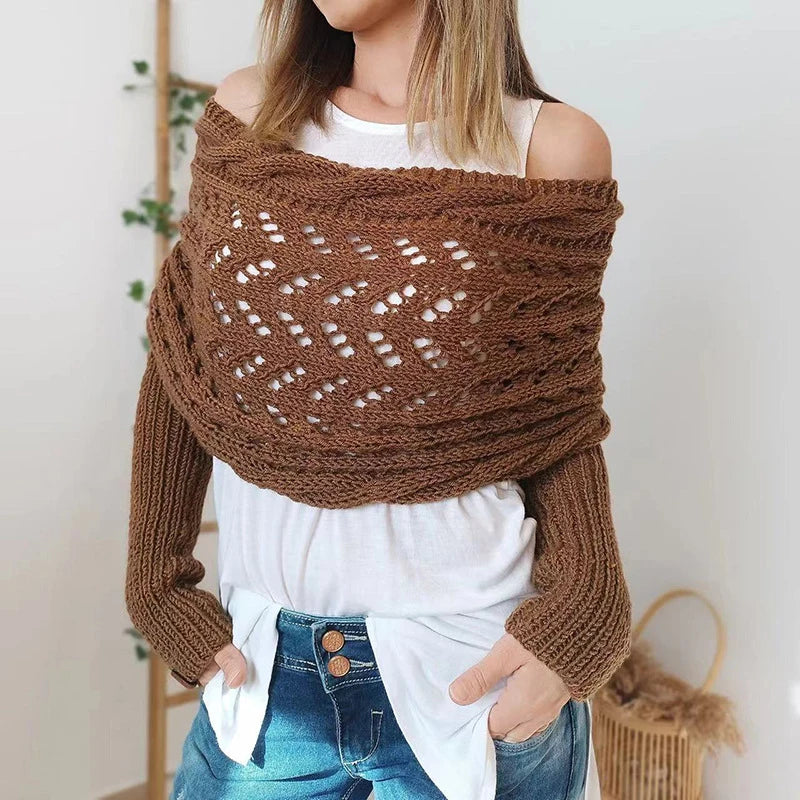 Scarf with Sleeves for Women Shawl Wraps Knitted Cable Crochet Multifunctional Scarf Sweaters with Sleeves