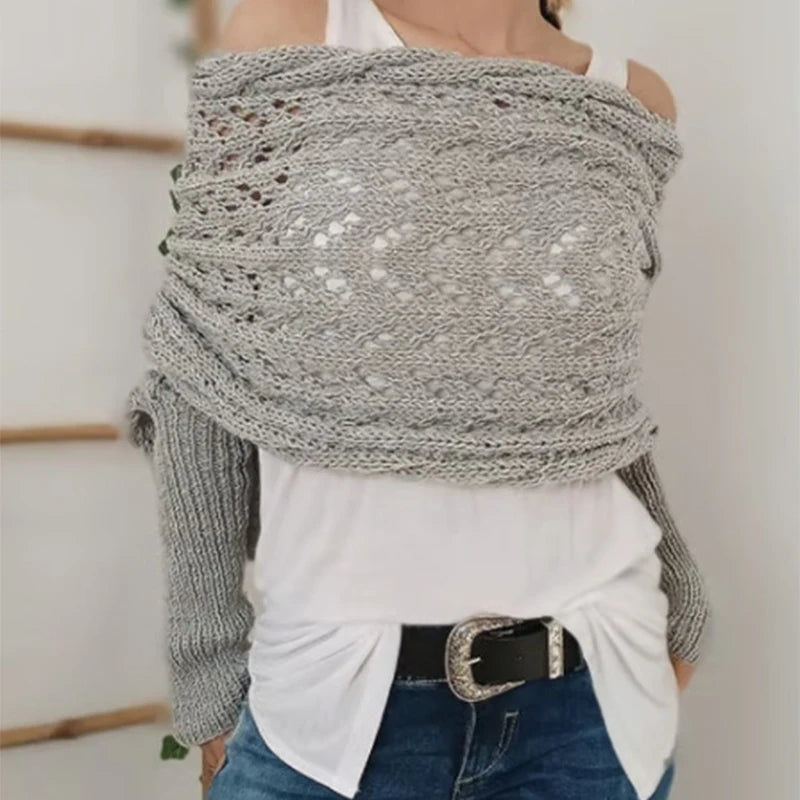 Scarf with Sleeves for Women Shawl Wraps Knitted Cable Crochet Multifunctional Scarf Sweaters with Sleeves