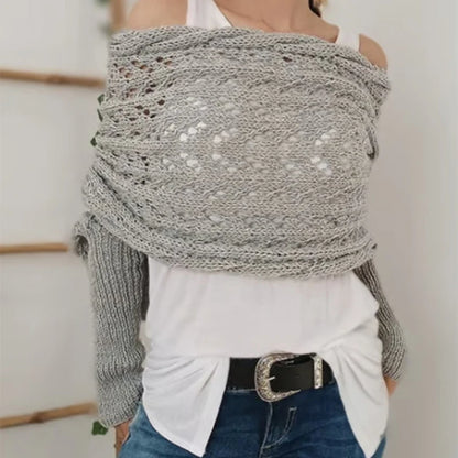 Scarf with Sleeves for Women Shawl Wraps Knitted Cable Crochet Multifunctional Scarf Sweaters with Sleeves