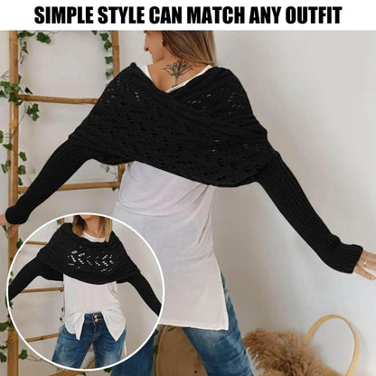 Scarf with Sleeves for Women Shawl Wraps Knitted Cable Crochet Multifunctional Scarf Sweaters with Sleeves