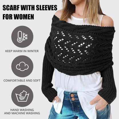 Scarf with Sleeves for Women Shawl Wraps Knitted Cable Crochet Multifunctional Scarf Sweaters with Sleeves