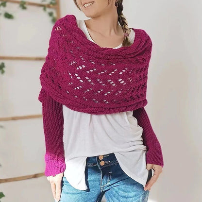 Scarf with Sleeves for Women Shawl Wraps Knitted Cable Crochet Multifunctional Scarf Sweaters with Sleeves