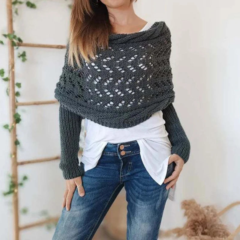Scarf with Sleeves for Women Shawl Wraps Knitted Cable Crochet Multifunctional Scarf Sweaters with Sleeves
