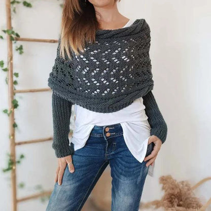 Scarf with Sleeves for Women Shawl Wraps Knitted Cable Crochet Multifunctional Scarf Sweaters with Sleeves