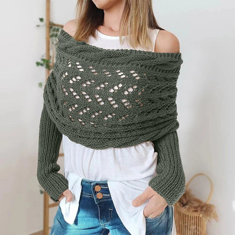 Scarf with Sleeves for Women Shawl Wraps Knitted Cable Crochet Multifunctional Scarf Sweaters with Sleeves