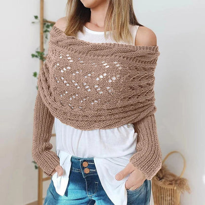 Scarf with Sleeves for Women Shawl Wraps Knitted Cable Crochet Multifunctional Scarf Sweaters with Sleeves
