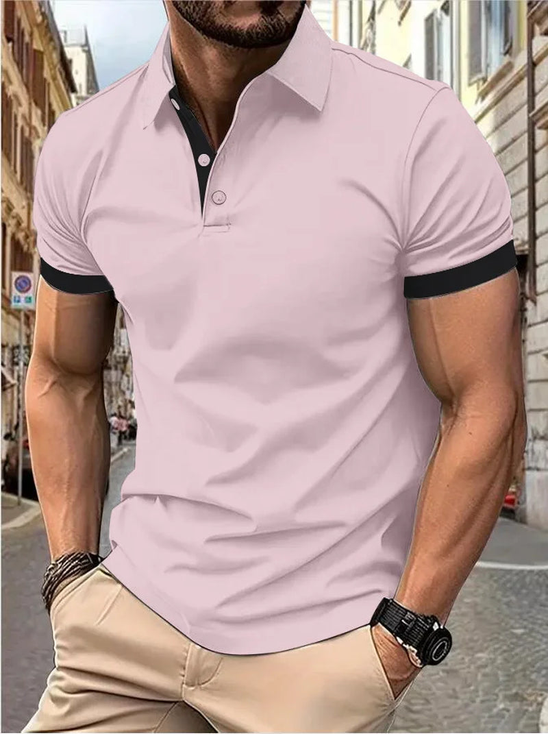 Men'S Short Sleeve Color Matching Fashion with Men'S Lapel Short Sleeve