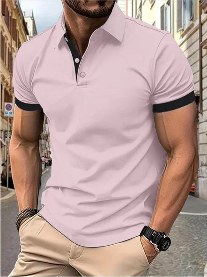 Men'S Short Sleeve Color Matching Fashion with Men'S Lapel Short Sleeve