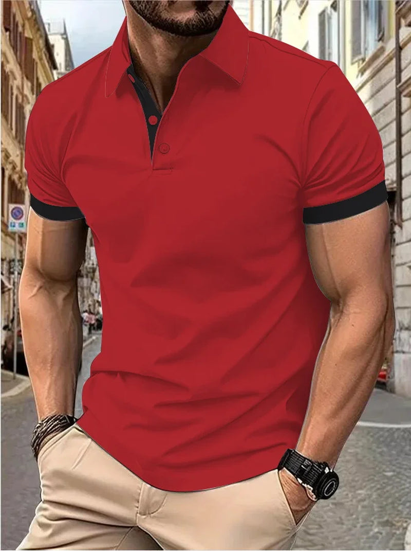 Men'S Short Sleeve Color Matching Fashion with Men'S Lapel Short Sleeve