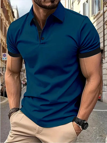 Men'S Short Sleeve Color Matching Fashion with Men'S Lapel Short Sleeve